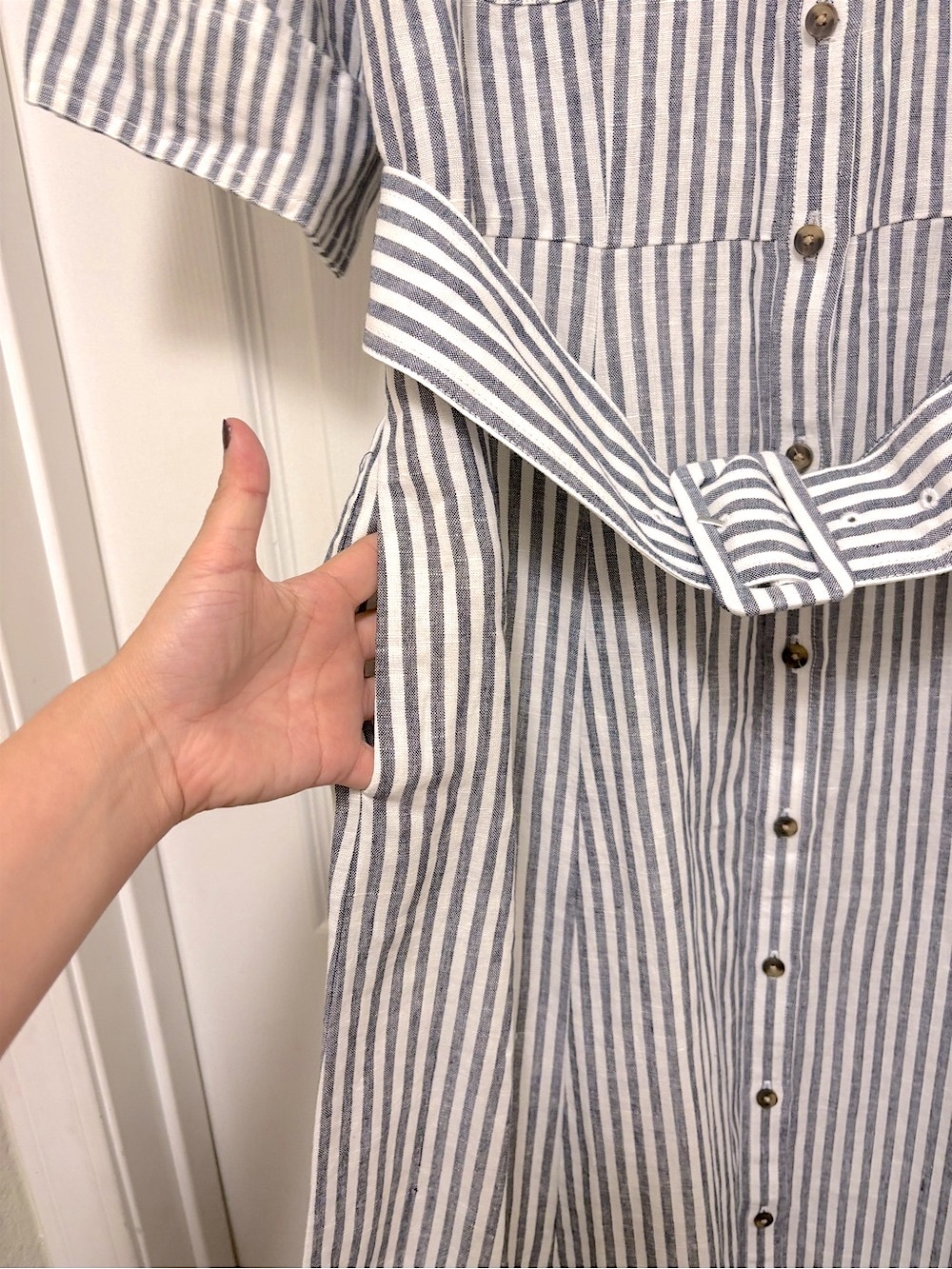 NWT BODEN Ora Linen Blend Shirt Dress in Navy Ivory Stripe - Picture 8 of 11